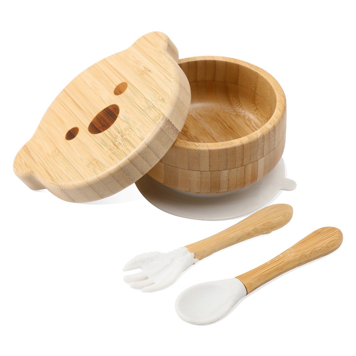 Baby Bamboo Wood Complementary Food Bowl Bear Bowl Baby Training Eating Sucker Bowl - Hearth & Lume