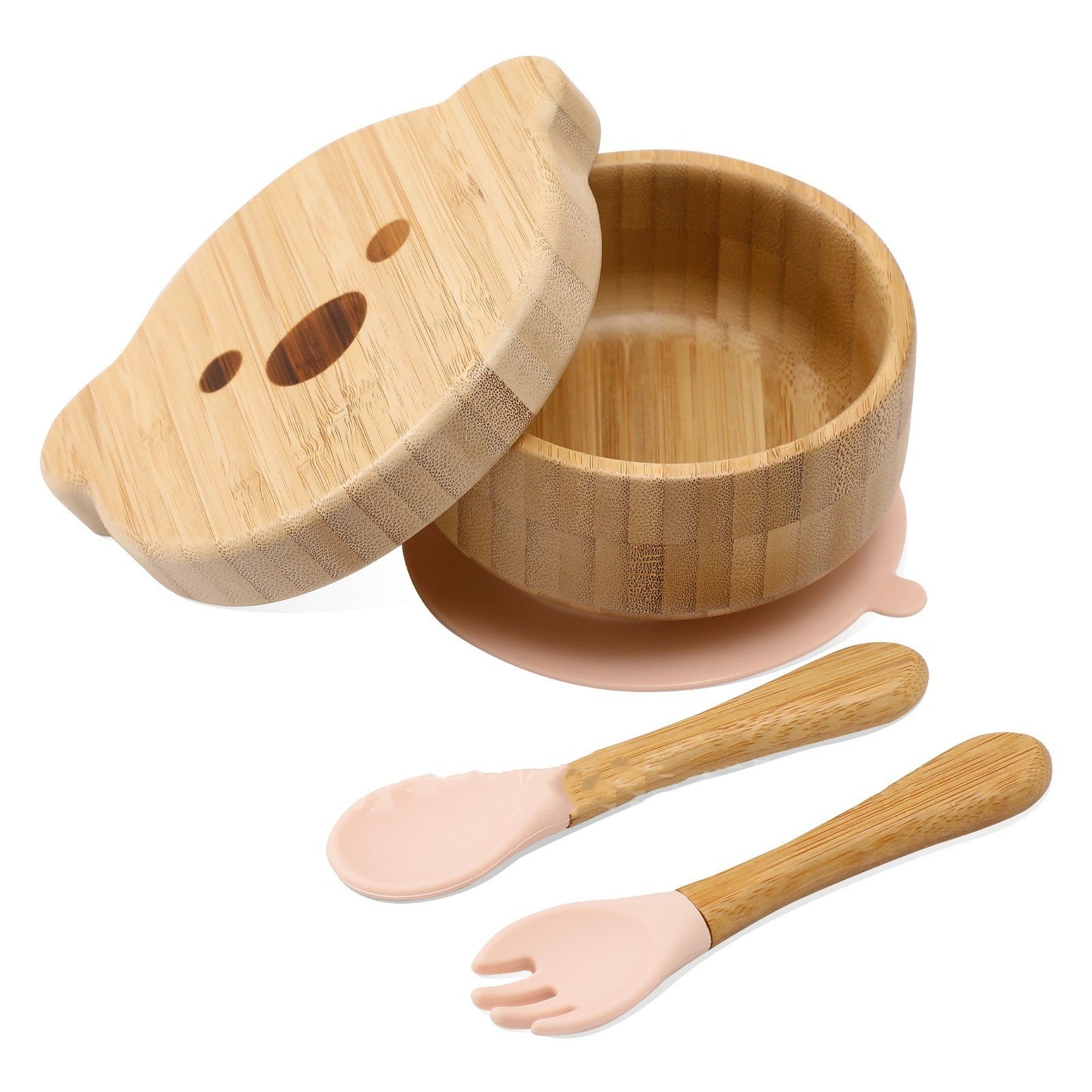 Baby Bamboo Wood Complementary Food Bowl Bear Bowl Baby Training Eating Sucker Bowl - Hearth & Lume
