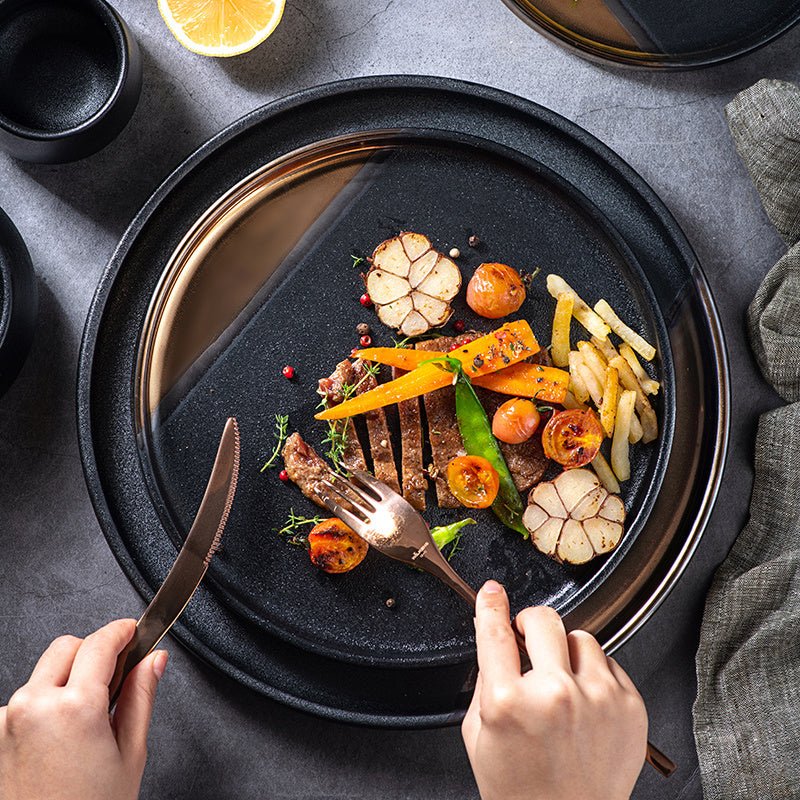 Creative Black Gold Ceramic Plate Household Dishes - Hearth & Lume
