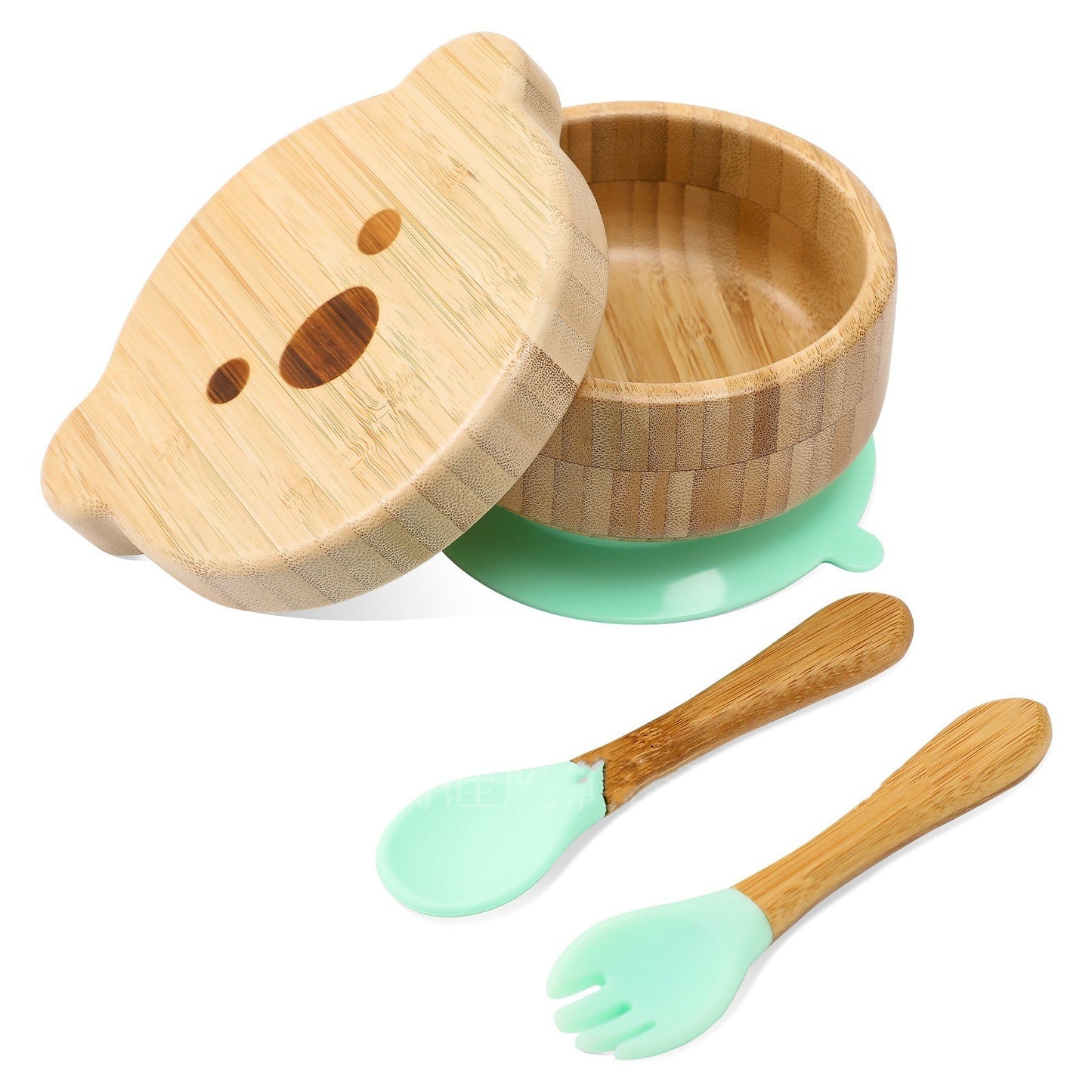 Baby Bamboo Wood Complementary Food Bowl Bear Bowl Baby Training Eating Sucker Bowl - Hearth & Lume