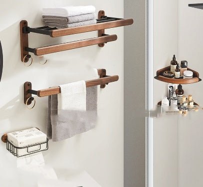 Solid Wood Towel Rack Perforation - free Bathroom Shelving - Hearth & Lume