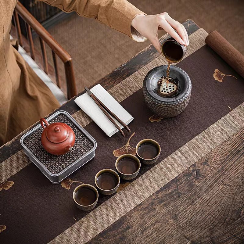 Ginkgo Biloba Tea Table Japanese - style Waterproof Fiber Runner - Hearth & Lume