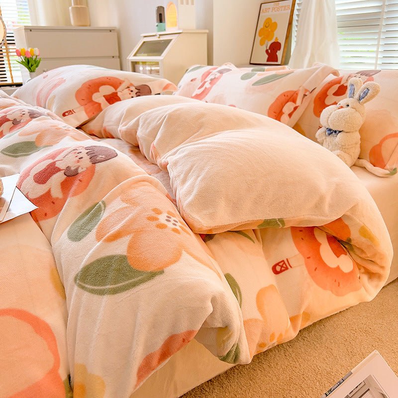 Nordic Striped Coral Fleece Duvet Cover Flannel Sheet Cover - Hearth & Lume