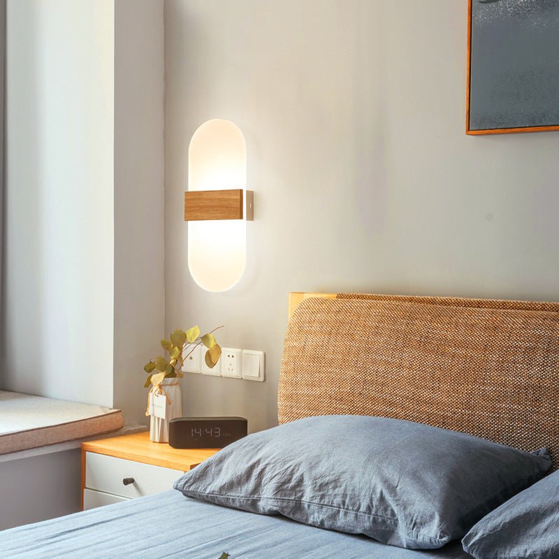 Wooden LED Wall Lamp Simple Modern Living Room Study Bedroom Bedside Lamp - Hearth & Lume