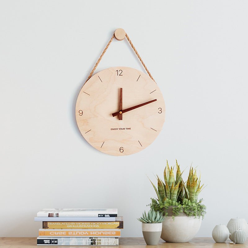 Wooden Sling Creative Wall Clock Nordic Home Living Room Clock Decoration - Hearth & Lume
