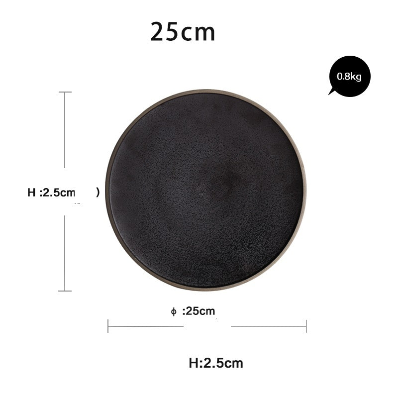 Black Crystal Large Plate Ceramic Plate Home Dessert Plate Round Flat Plate - Hearth & Lume