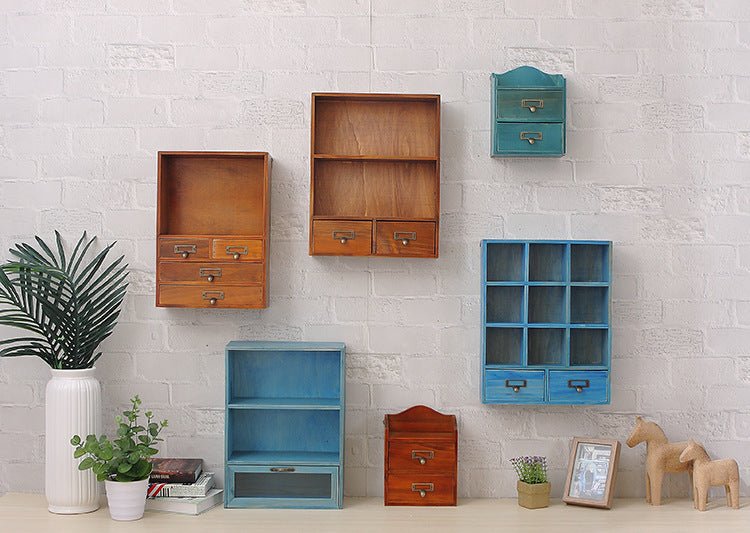 No Hole Wooden Wall Shelf Wall Decoration Wall Cabinet Creative Lattice Storage Cabinet Living Room Bedroom Storage Rack - Hearth & Lume