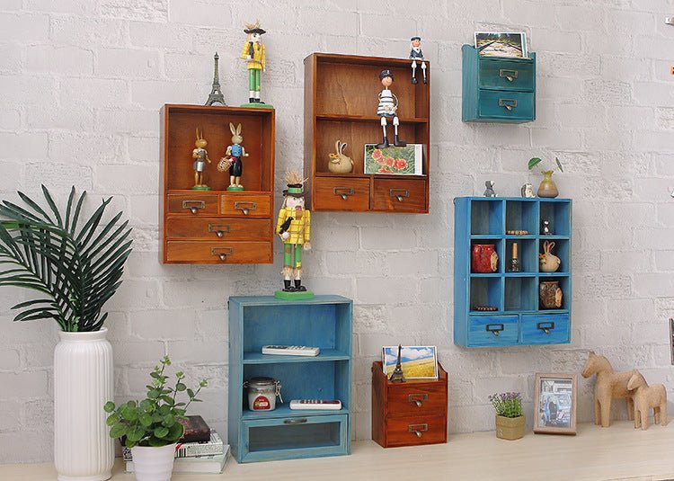No Hole Wooden Wall Shelf Wall Decoration Wall Cabinet Creative Lattice Storage Cabinet Living Room Bedroom Storage Rack - Hearth & Lume