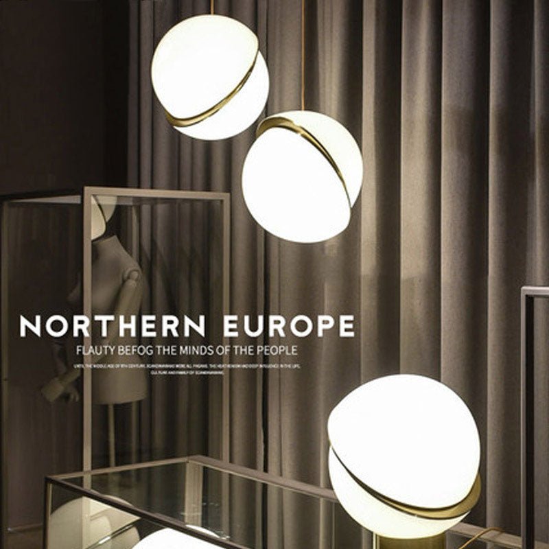 Nordic Modern Pendant Lights Decor Golden LED Hanging Lamp Fixture White Ball Lampshade - Hearth & Lume