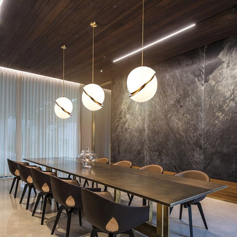 Nordic Modern Pendant Lights Decor Golden LED Hanging Lamp Fixture White Ball Lampshade - Hearth & Lume