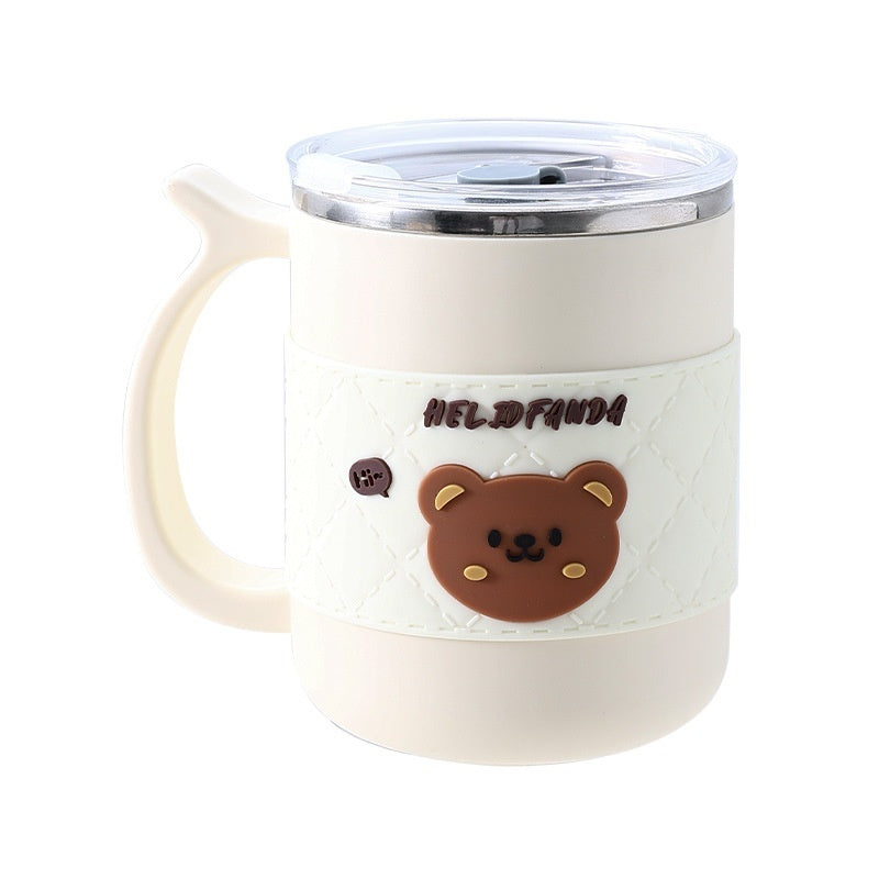 304 Mug With Cover With Spoon Double-layer Coffee Cup