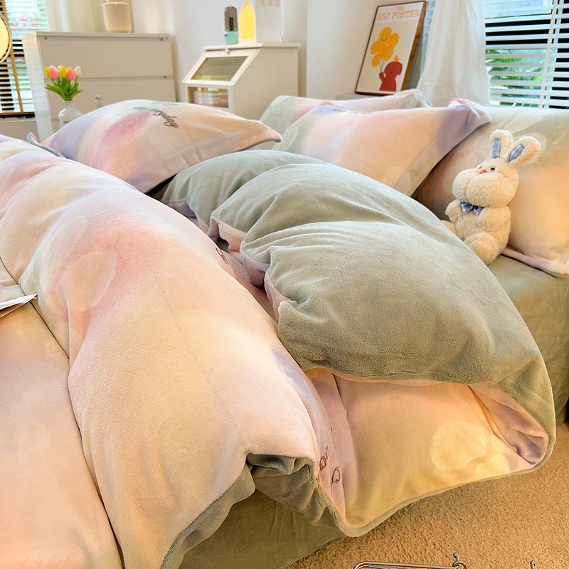 Nordic Striped Coral Fleece Duvet Cover Flannel Sheet Cover - Hearth & Lume