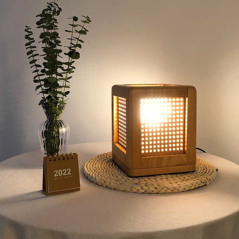 Solid Wood Bedroom Bedside Lamp Vintage Log Storm Lantern - Hearth & Lume