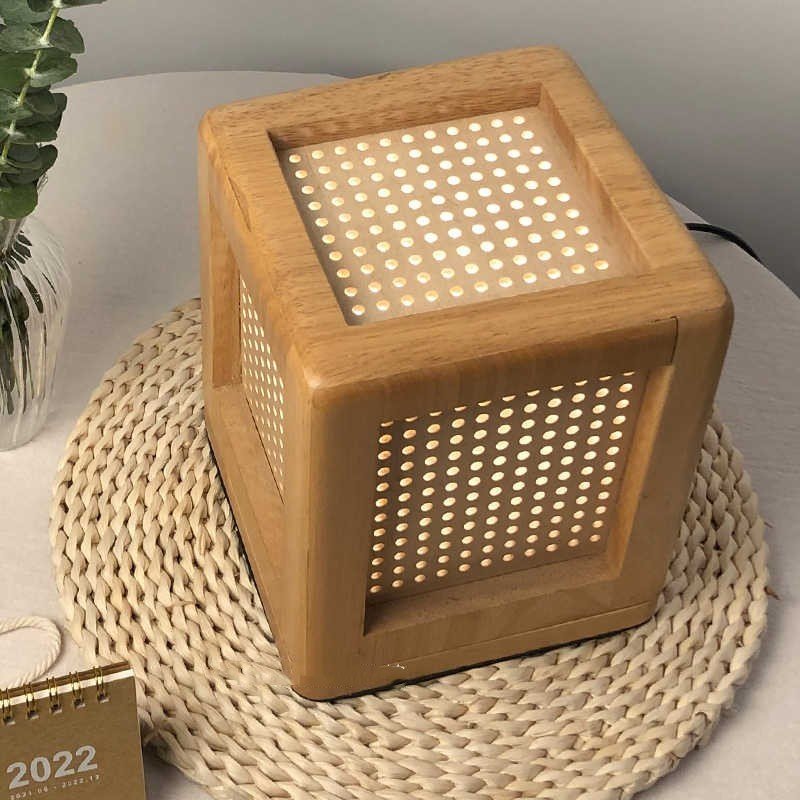 Solid Wood Bedroom Bedside Lamp Vintage Log Storm Lantern - Hearth & Lume