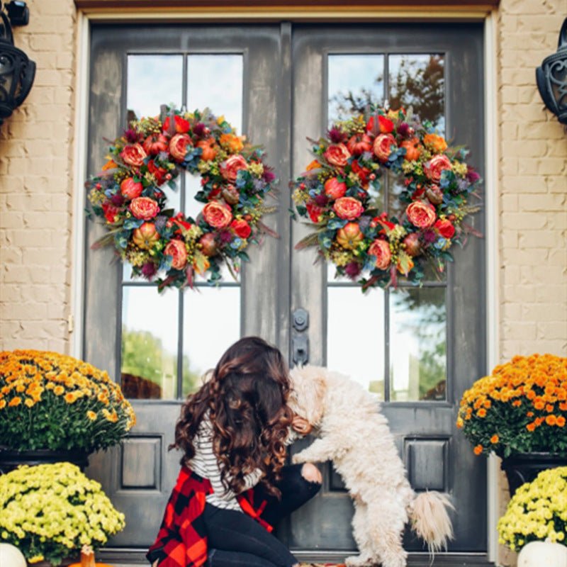 New Autumn Peony Halloween Pumpkin Wreath Home Decor - Hearth & Lume