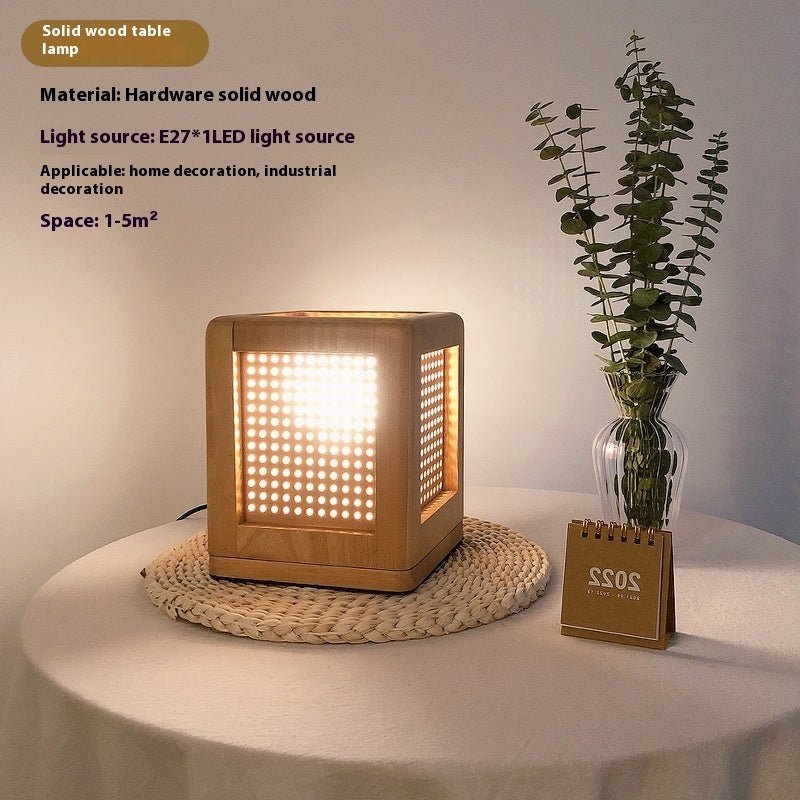 Solid Wood Bedroom Bedside Lamp Vintage Log Storm Lantern - Hearth & Lume