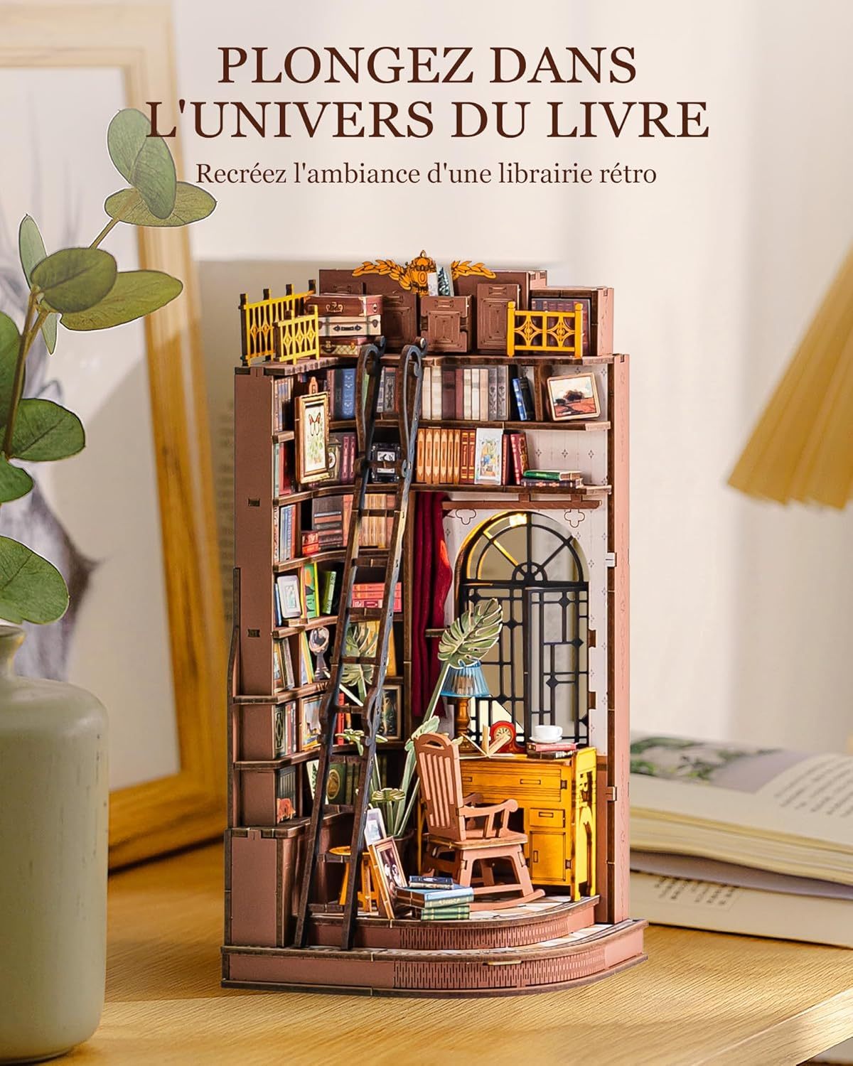 Rolife DIY Book Nook Kit - 3D Wooden Miniature Study Room With LED Lights - Hearth & Lume