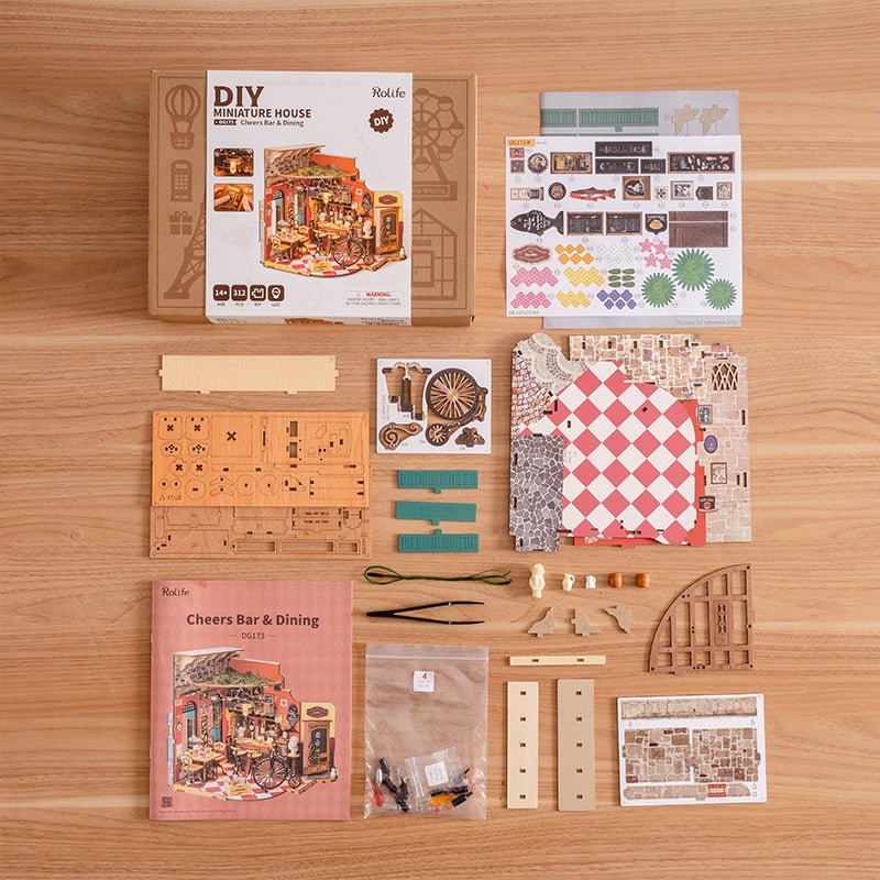 Rolife DIY Mini Bar Dollhouse Kit - 3D Puzzle Cheers Pub & Book Nook - Hearth & Lume