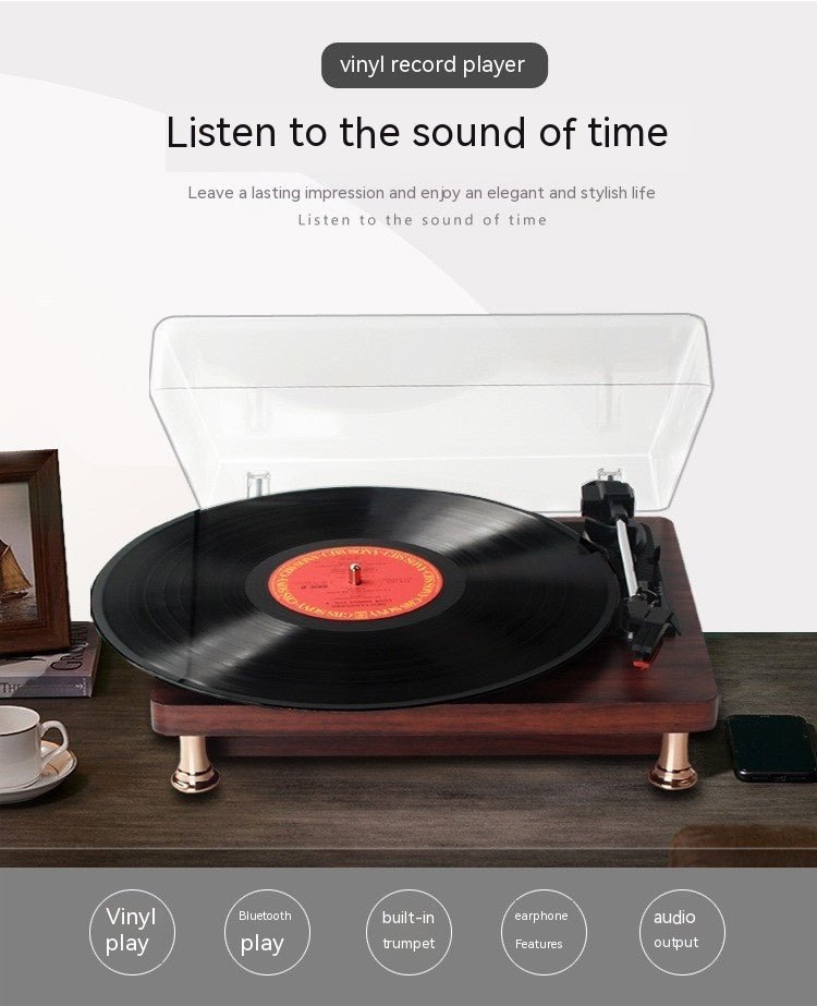 Vinyl Record Player Retro Mahogany Texture Phonograph - Hearth & Lume