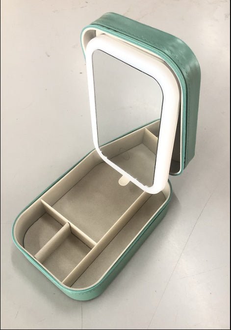 Makeup Storage Box With LED Light Mirror Portable Travel Makeup Cosmetics Storage Box Touch Light Storage Organizer - Hearth & Lume