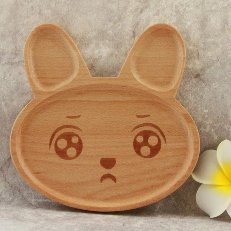 Cute wooden cartoon rabbit face dinner plate - Hearth & Lume