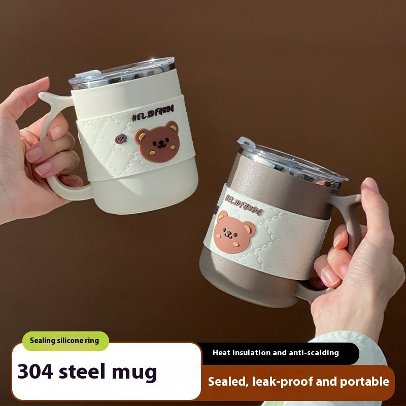 304 Mug With Cover With Spoon Double-layer Coffee Cup