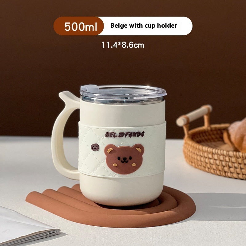 304 Mug With Cover With Spoon Double-layer Coffee Cup