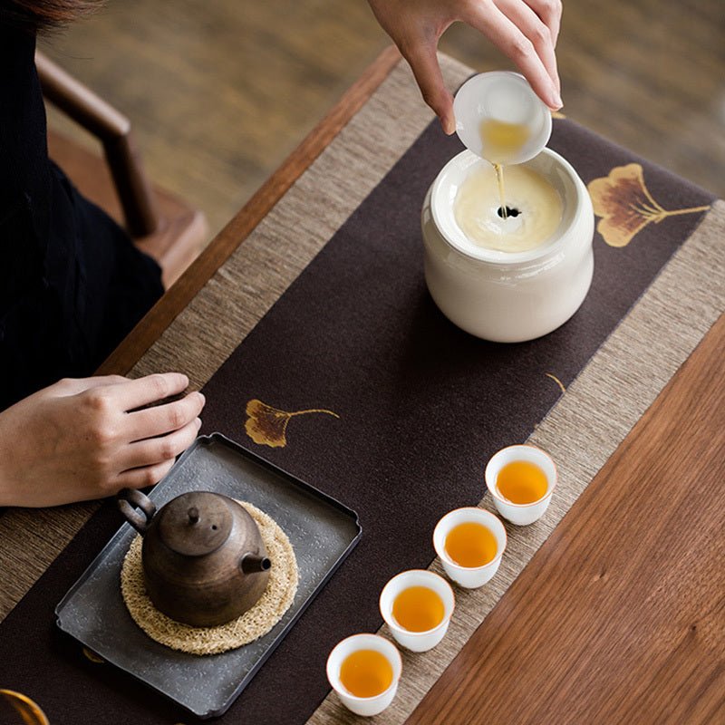 Ginkgo Biloba Tea Table Japanese - style Waterproof Fiber Runner - Hearth & Lume