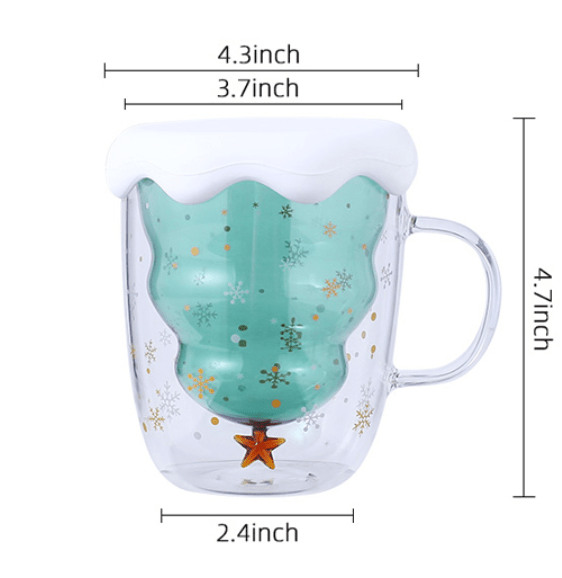 Double Heat Resistant Glass Coffee Cup Christmas Tree With Handle And Lid - Hearth & Lume