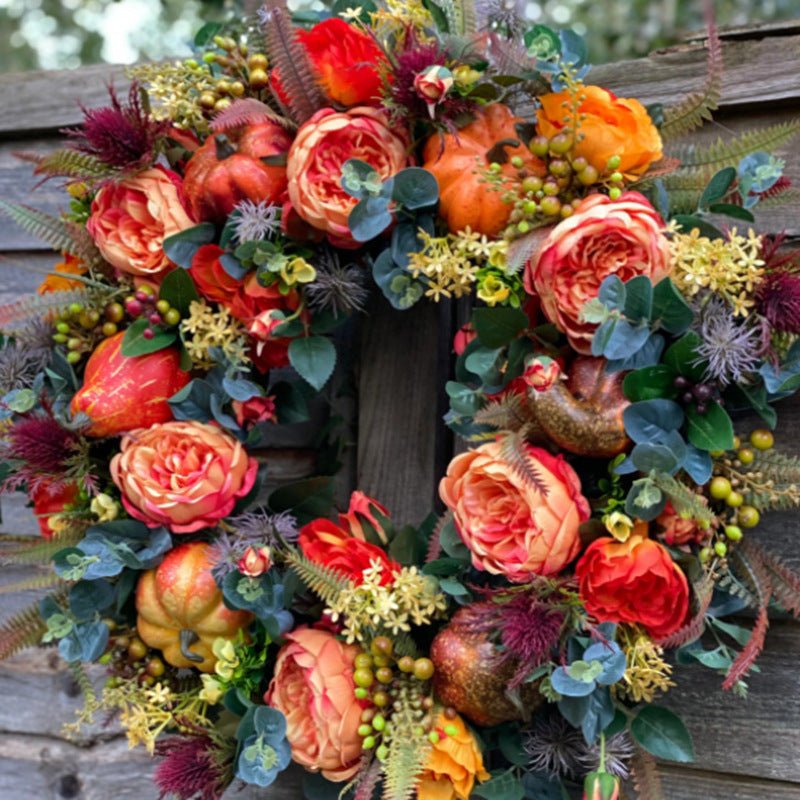 New Autumn Peony Halloween Pumpkin Wreath Home Decor - Hearth & Lume