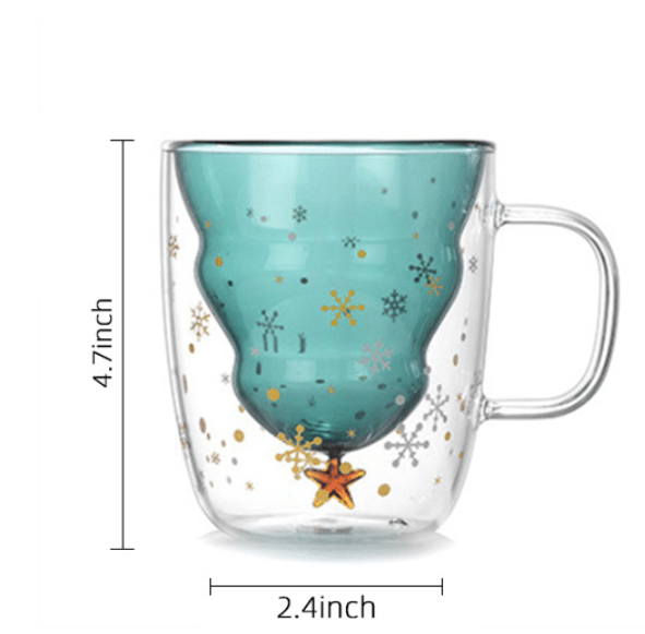 Double Heat Resistant Glass Coffee Cup Christmas Tree With Handle And Lid - Hearth & Lume