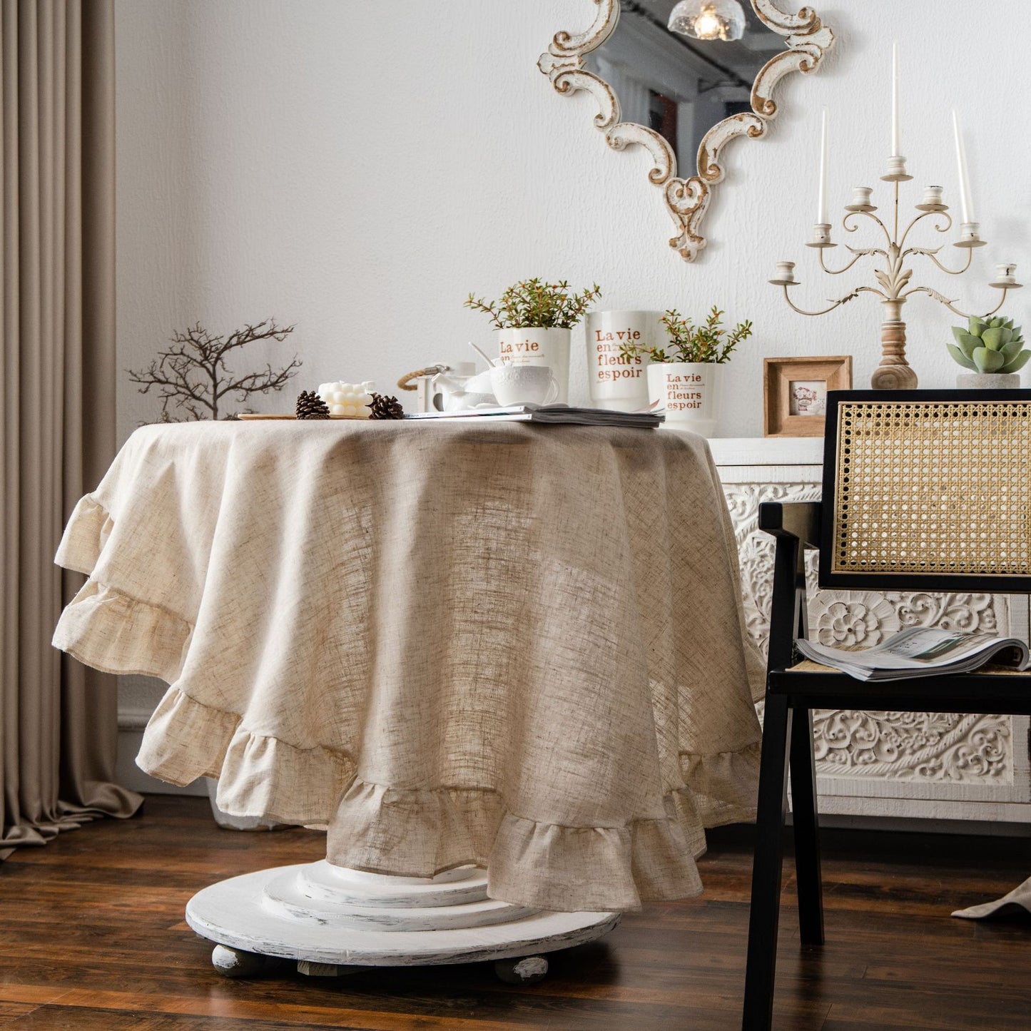 Ruffled Polyester Linen Plain Round Table Tablecloth - Hearth & Lume