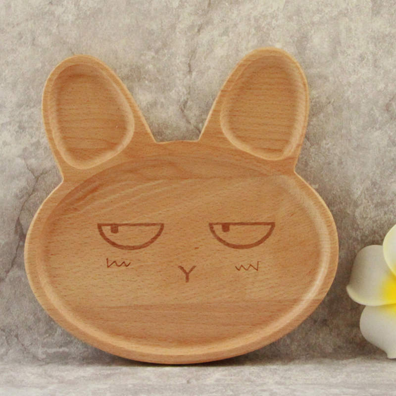 Cute wooden cartoon rabbit face dinner plate - Hearth & Lume