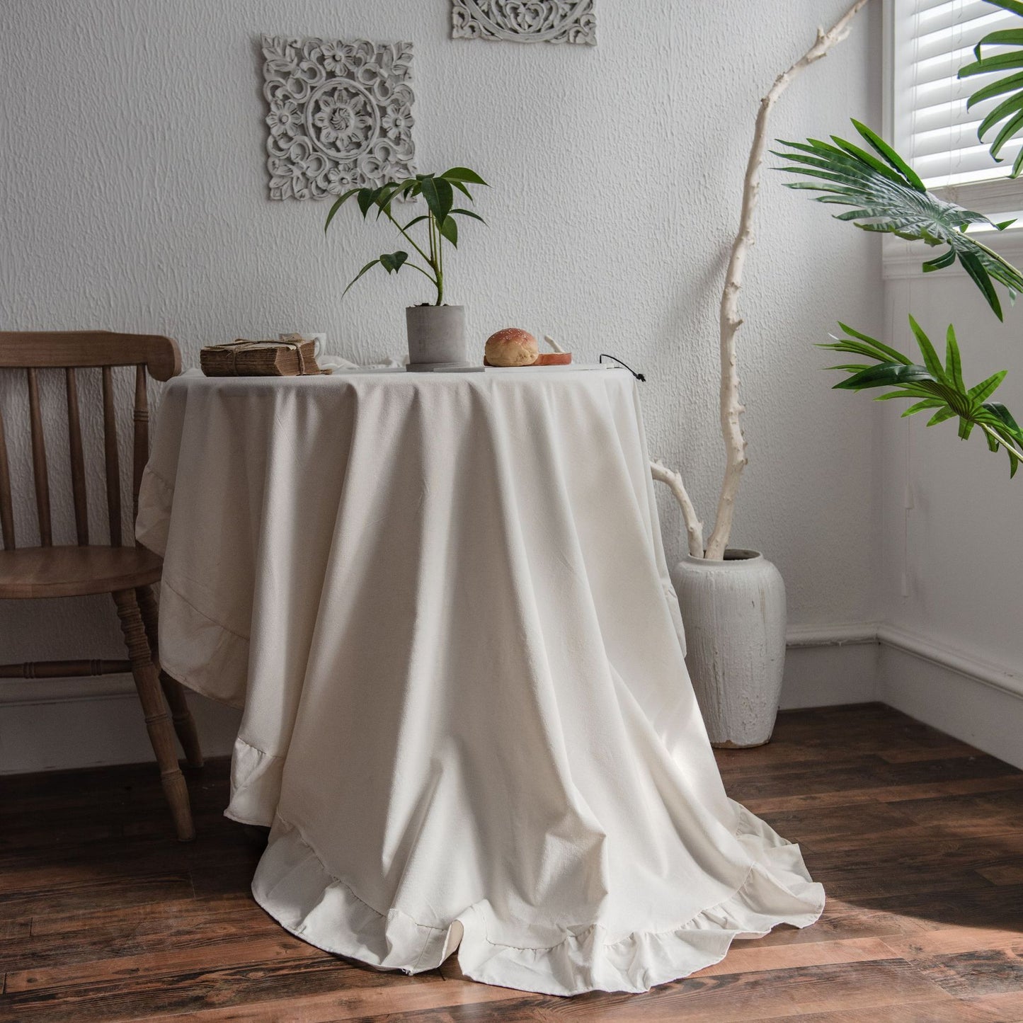 Ruffled Polyester Linen Plain Round Table Tablecloth - Hearth & Lume