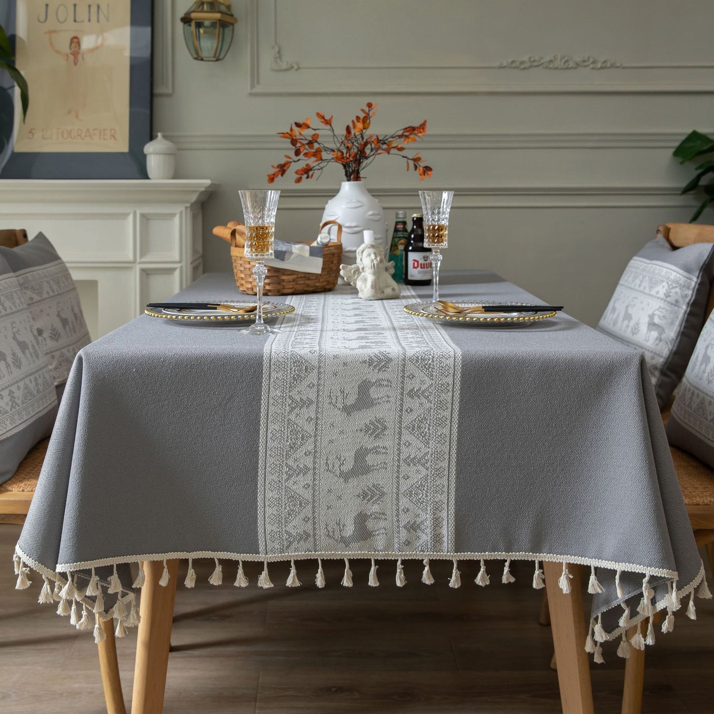 Table Cloth Cotton Christmas Deer Green - Hearth & Lume