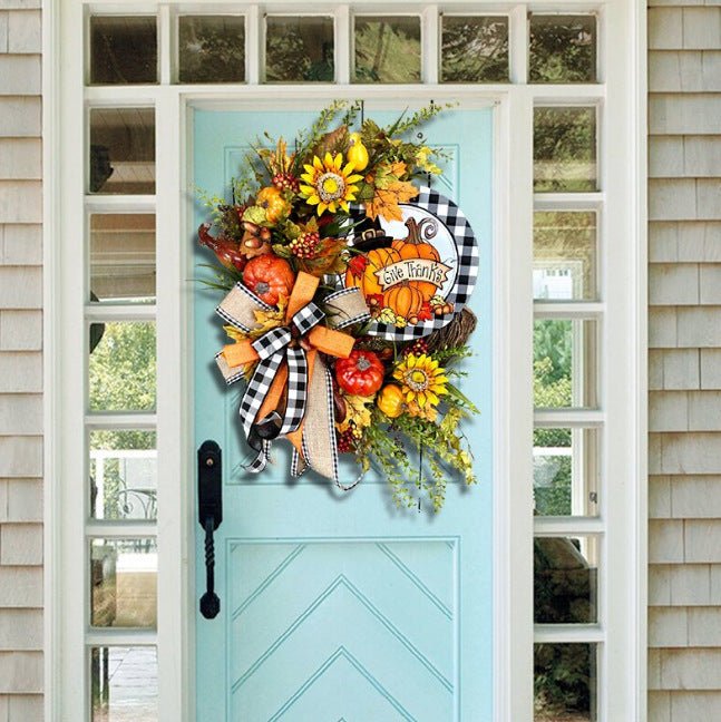 Wooden Sign Decoration Thanksgiving Sunflower Autumn Pumpkin Wreath - Hearth & Lume
