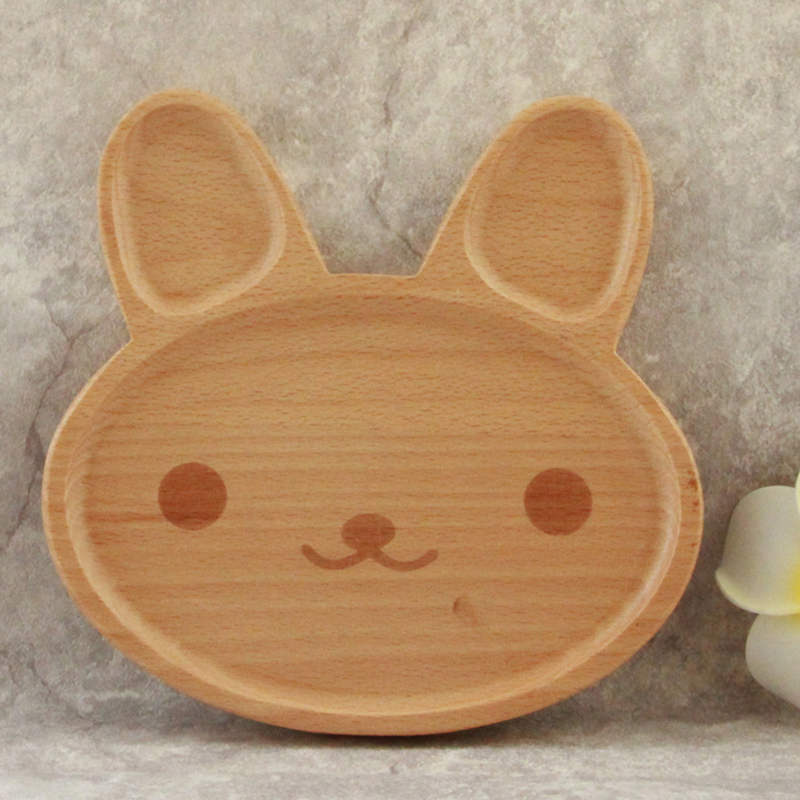 Cute wooden cartoon rabbit face dinner plate - Hearth & Lume