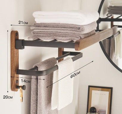 Solid Wood Towel Rack Perforation - free Bathroom Shelving - Hearth & Lume