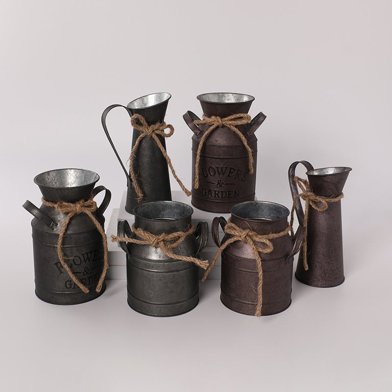 Retro Distressed Iron Sheet Creative Decoration Vase - Hearth & Lume