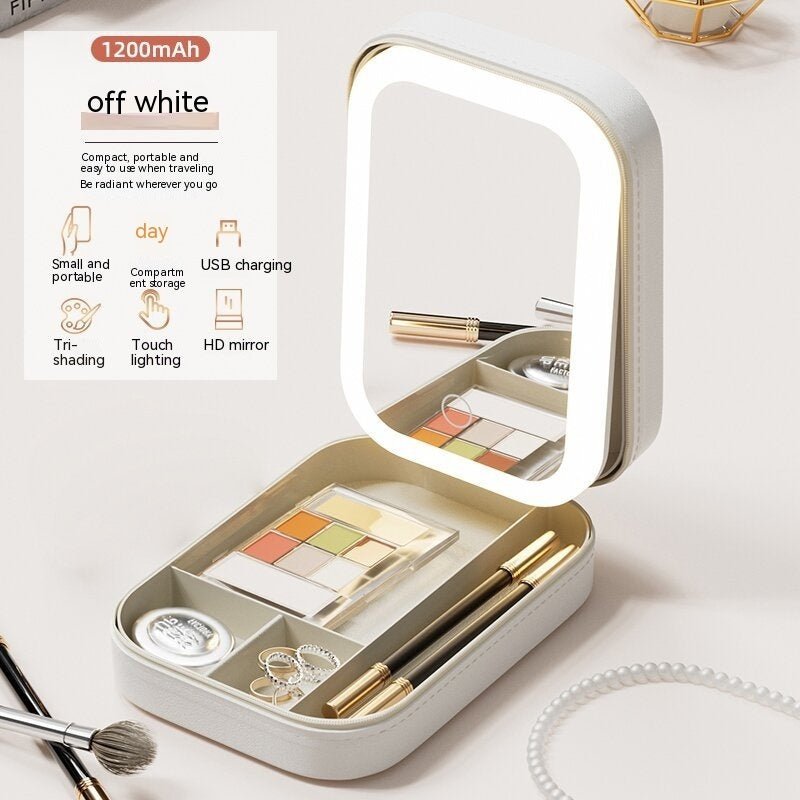 Makeup Storage Box With LED Light Mirror Portable Travel Makeup Cosmetics Storage Box Touch Light Storage Organizer - Hearth & Lume