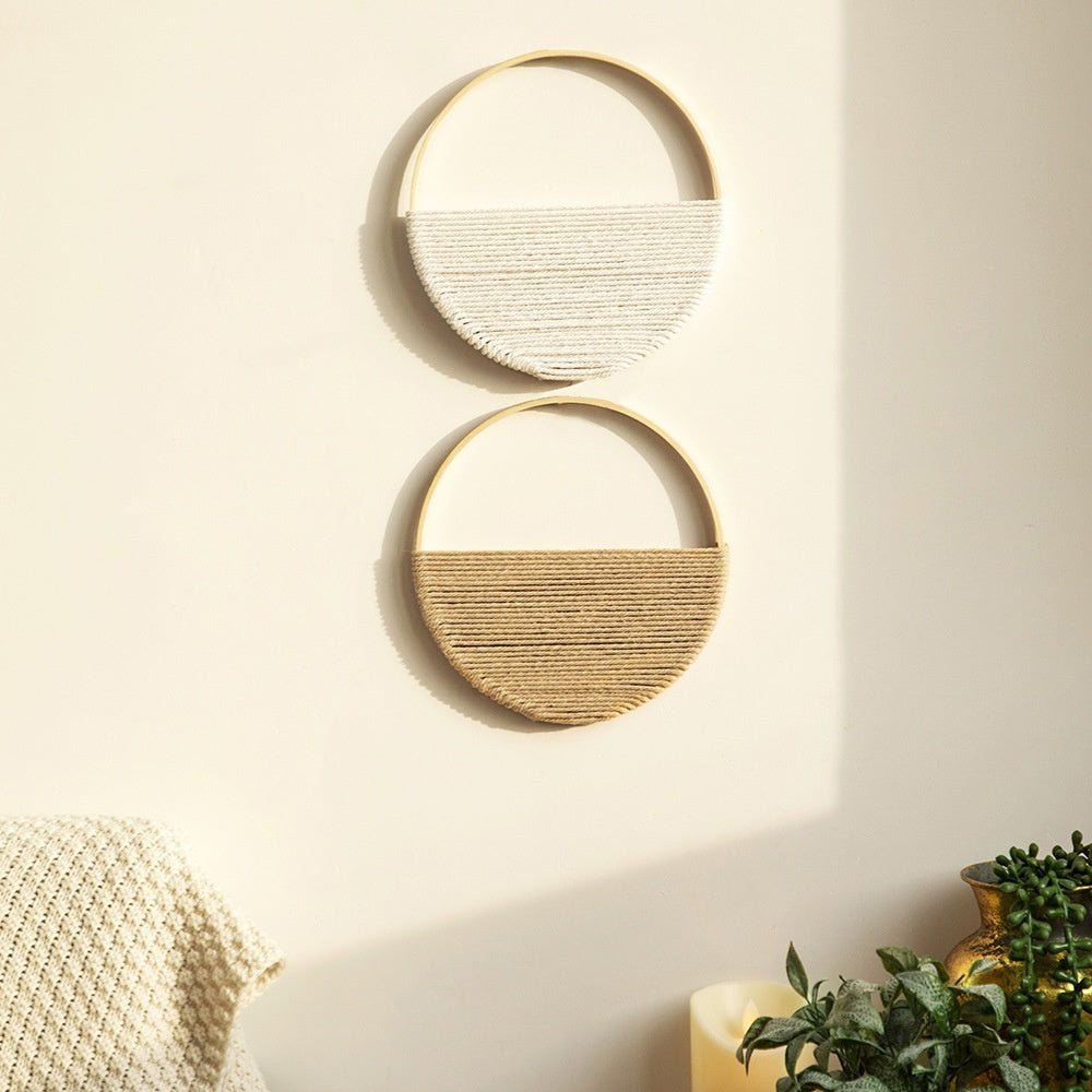 Bohemian Two Tone Bamboo Ring Hand Woven Wall Hanging - Hearth & Lume