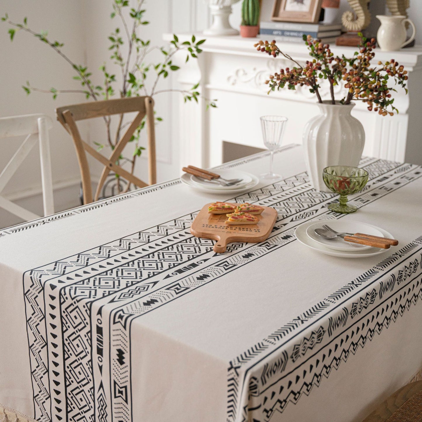 Geometric Black Tassel Rectangular Waterproof Table Cloth - Hearth & Lume