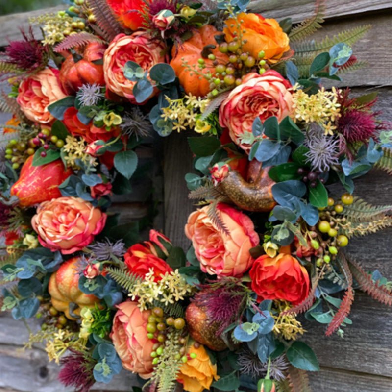 New Autumn Peony Halloween Pumpkin Wreath Home Decor - Hearth & Lume