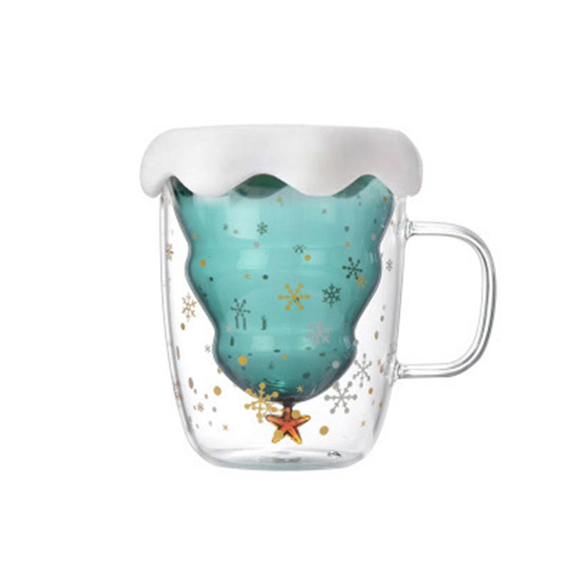 Double Heat Resistant Glass Coffee Cup Christmas Tree With Handle And Lid - Hearth & Lume