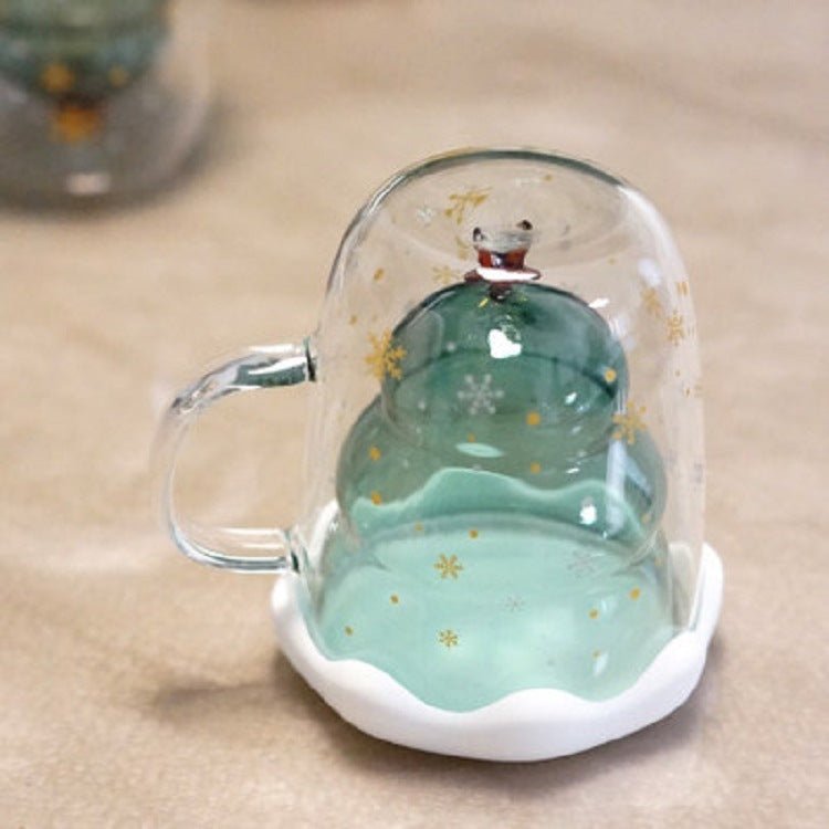 Double Heat Resistant Glass Coffee Cup Christmas Tree With Handle And Lid - Hearth & Lume