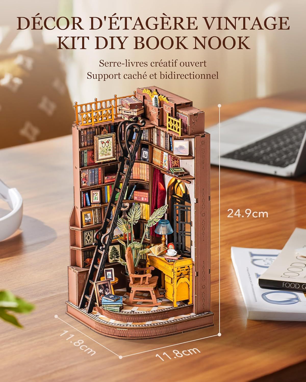 Rolife DIY Book Nook Kit - 3D Wooden Miniature Study Room With LED Lights - Hearth & Lume