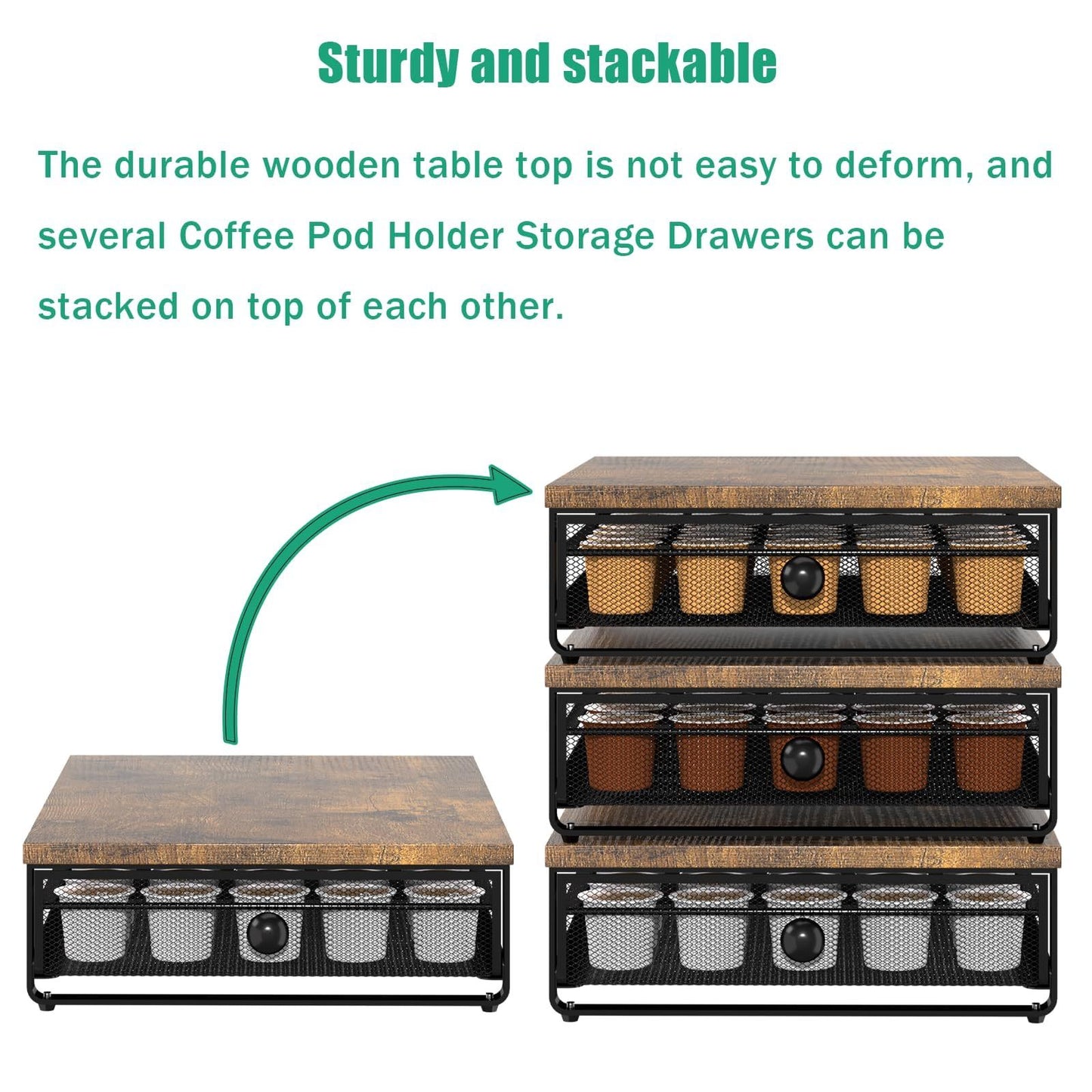 K-cup Storage Rack, Coffee Capsule Holder, Cabinet Lower Capsule Holder With Sliding Drawers, Can Accommodate Up To 35 K-cup Coffee Capsules Without Assembly, Plain Brown Color