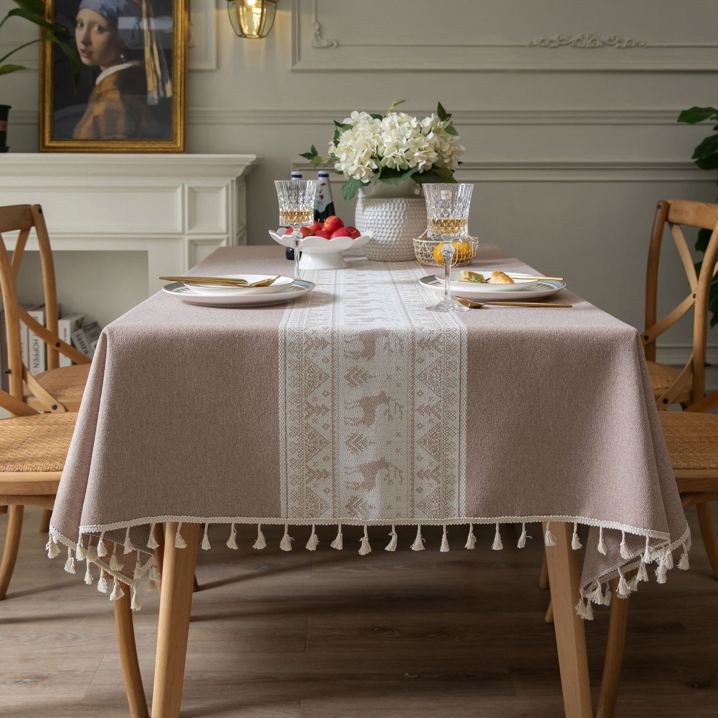 Table Cloth Cotton Christmas Deer Green - Hearth & Lume
