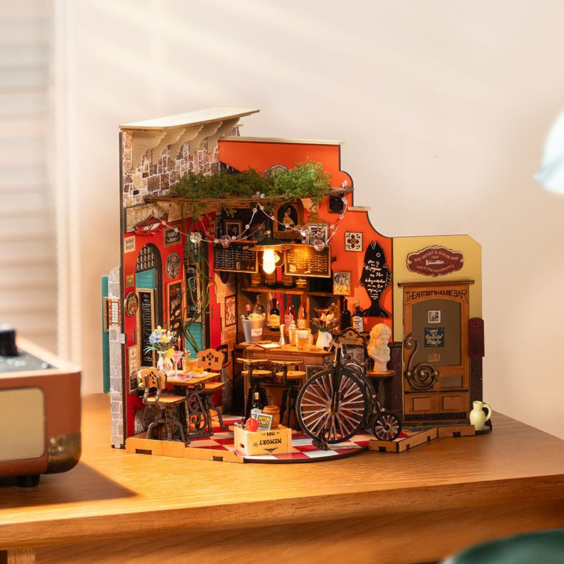 Rolife DIY Mini Bar Dollhouse Kit - 3D Puzzle Cheers Pub & Book Nook - Hearth & Lume