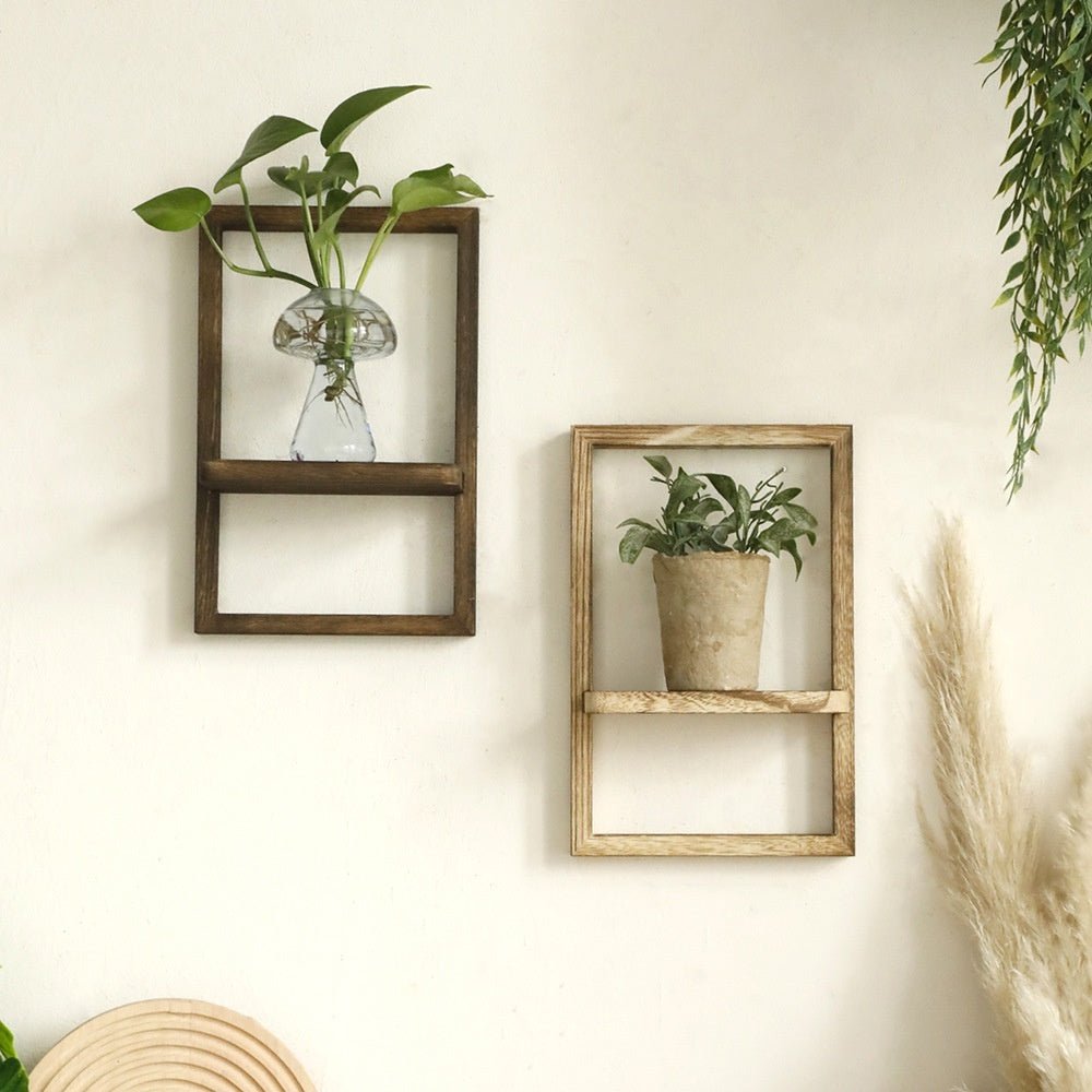 Paulownia Wooden Door Frame - shaped Wall - mounted Flower Pot Storage Rack - Hearth & Lume